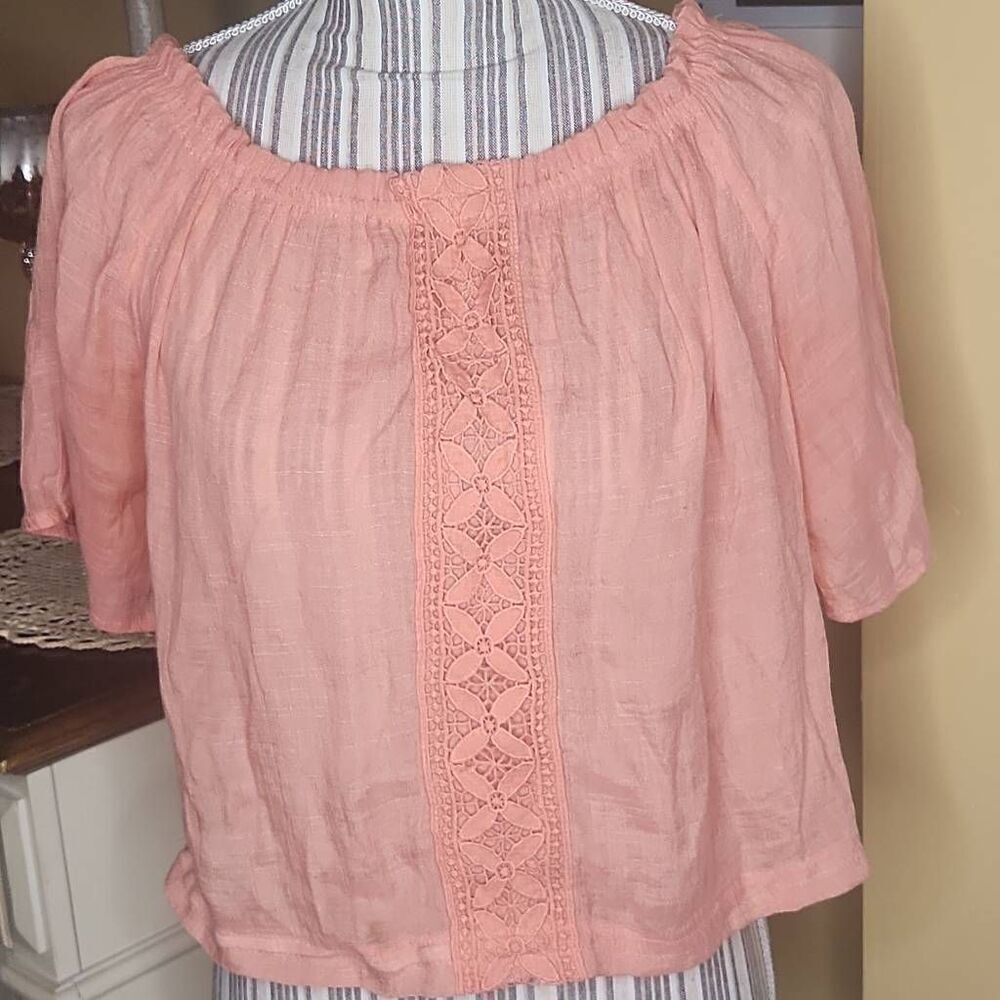 Love university coral sheer crop top women's size L